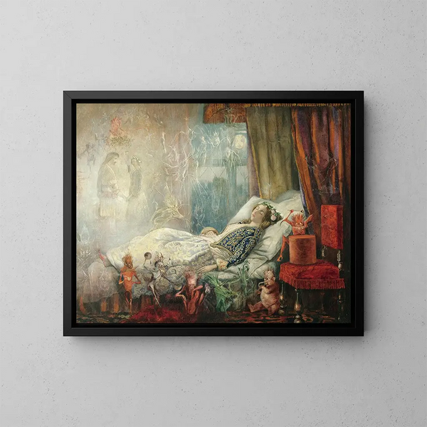 El sueño después del baile de máscaras - John Anster Fitzgerald — cuadro enmarcado en la pared