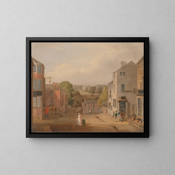 Scene of street in Chorley, Lancashire, with view of Chorley Hall - John Bird of Liverpool — framed artwork on a wall