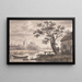 River scene with church, cottage, and windmill - John Collet — framed artwork on a wall