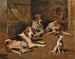 dogs and a terrier in a stable - John Emms — artwork view