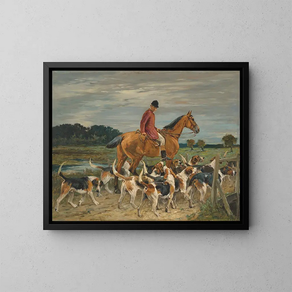 Cazador y perros de caza - John Emms — cuadro enmarcado en la pared