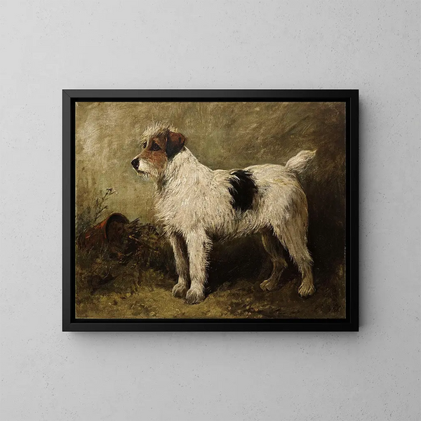 Terrier en un jardín - John Emms — cuadro enmarcado en la pared