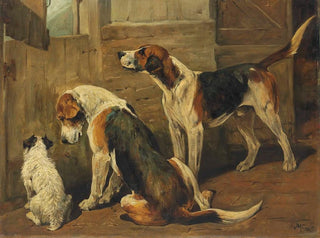 John Emms - Waiting for the Hunt a Terrier and Two Hounds.webp