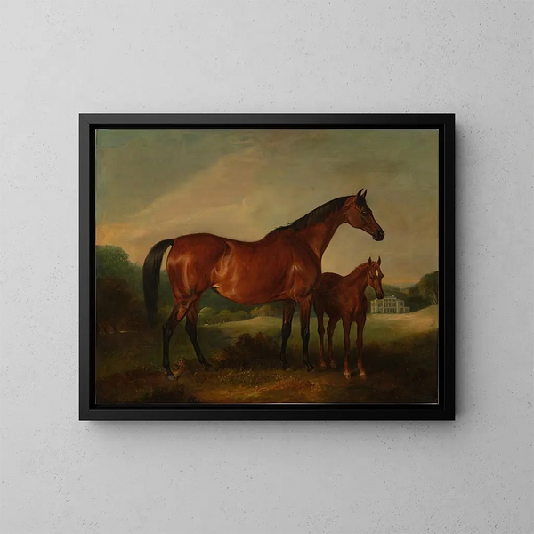 Potro de la colmena con una vieja fortaleza al fondo - John Ferneley — cuadro enmarcado en la pared