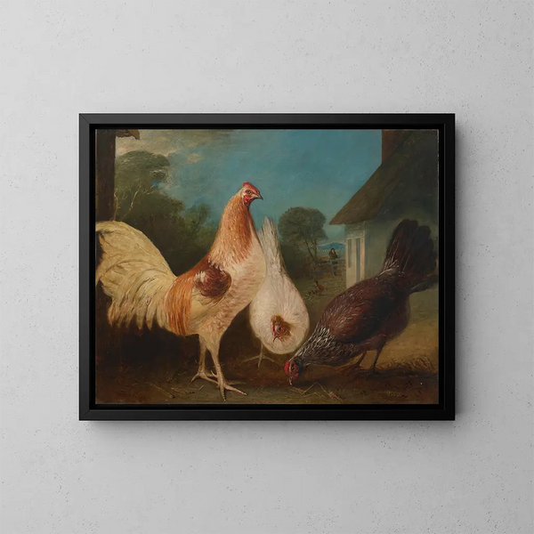de gallinas en un patio de granja - John Ferneley — cuadro enmarcado en la pared