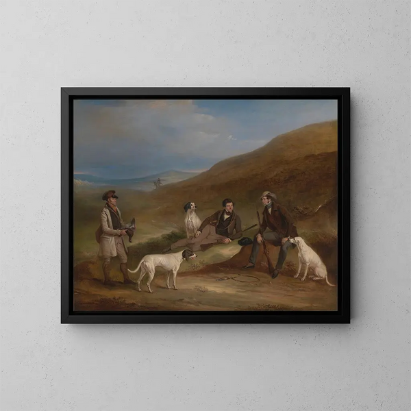 Zorro y su hermano George disparando a la perdiz en Middlesmoor, Yorkshire - John Ferneley — cuadro enmarcado en la pared