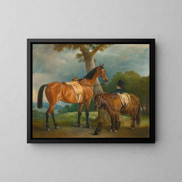 Dama Thorold, su cazador y un poni de las Shetland con un cocher - John Ferneley — cuadro enmarcado en la pared