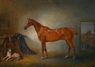 John Ferneley - Lord Henry Bentincks Chestnut Hunter Firebird And Policy A Foxhound In A Loose Box.webp