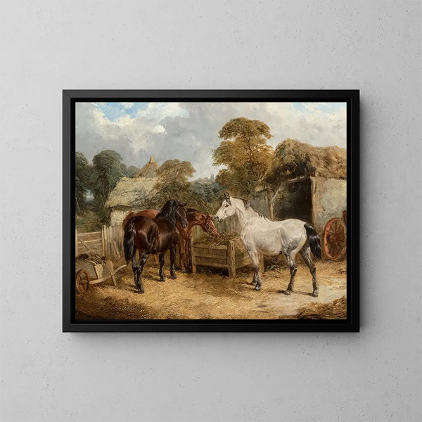 de caballos alimentándose - John Frederick Herring Jr. — cuadro enmarcado en la pared