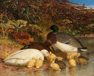 John Frederick Herring Snr - Ducks and ducklings by a pond.webp