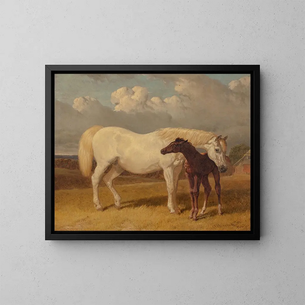 Mare and Foal - John Frederick Herring the Elder — framed artwork on a wall