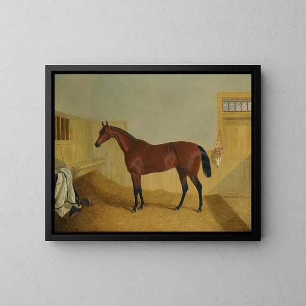 M. William Orde Bay painting, foal Beeswing in a stable - John Frederick Herring the Elder — framed artwork on a wall