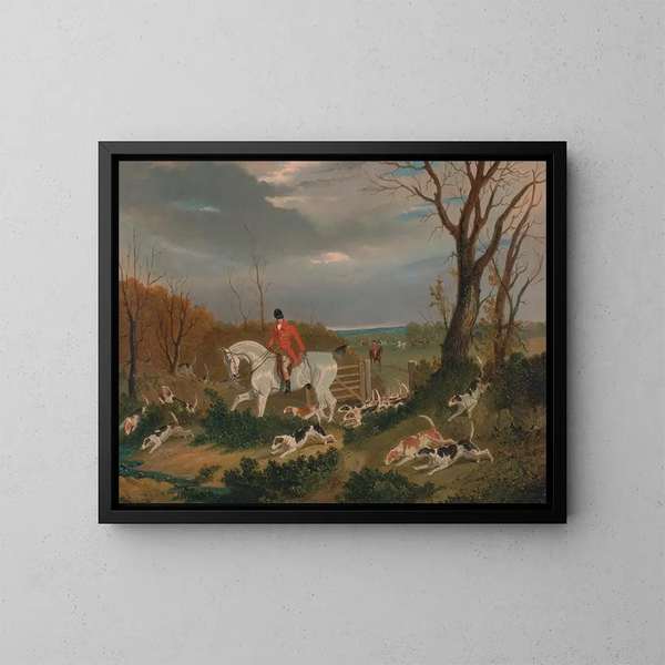 The Suffolk Hunt on the way to cover near Herringswell - John Frederick Herring the Elder — framed artwork on a wall