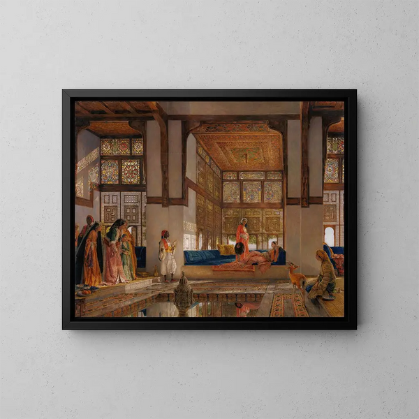 Una dama recibiendo visitantes - John Frederick Lewis — cuadro enmarcado en la pared