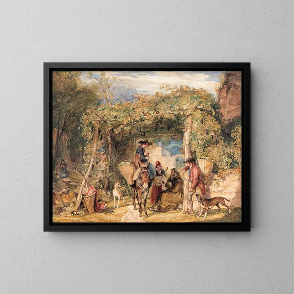 Figures et animaux dans un vignoble - John Frederick Lewis — framed artwork on a wall