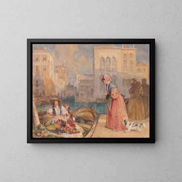 Vendedores de frutas en un canal veneciano - John Frederick Lewis — cuadro enmarcado en la pared