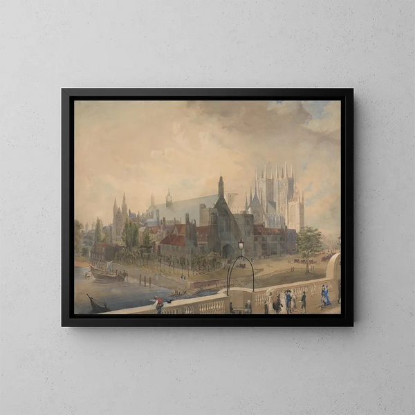 Vista de Westminster Hall y de la abadía desde el puente - John Gendall — cuadro enmarcado en la pared