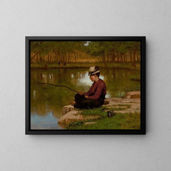 Esperando una mordida en Central Park - John George Brown — cuadro enmarcado en la pared