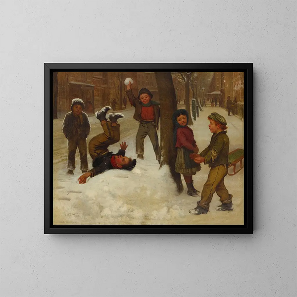 Juegos de invierno - John George Brown — cuadro enmarcado en la pared