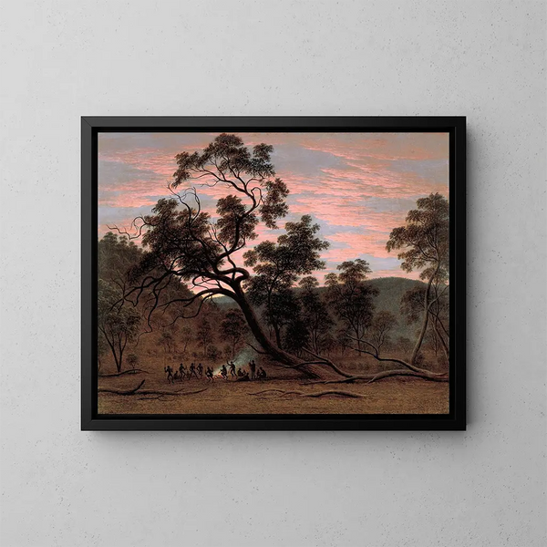 Una reunión de nativos en las llanuras de Mills - John Glover — cuadro enmarcado en la pared