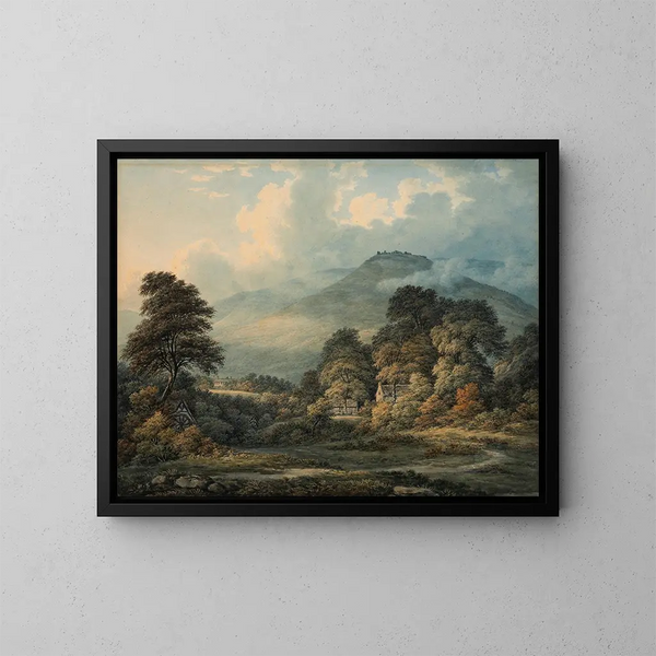 Paisaje extendido con montañas lejanas - John Glover — cuadro enmarcado en la pared