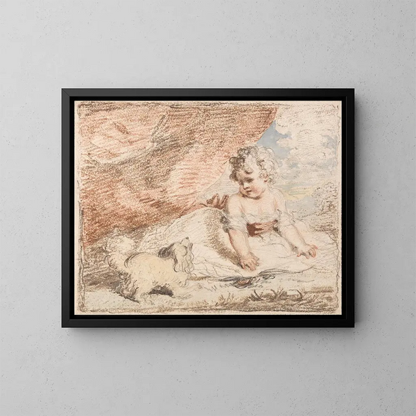 Niño con un perro en las rodillas - John Hoppner — cuadro enmarcado en la pared
