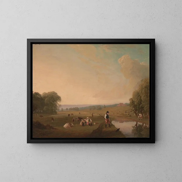 Una vista de Theobalds Park, Hertfordshire - John James Chalon — cuadro enmarcado en la pared