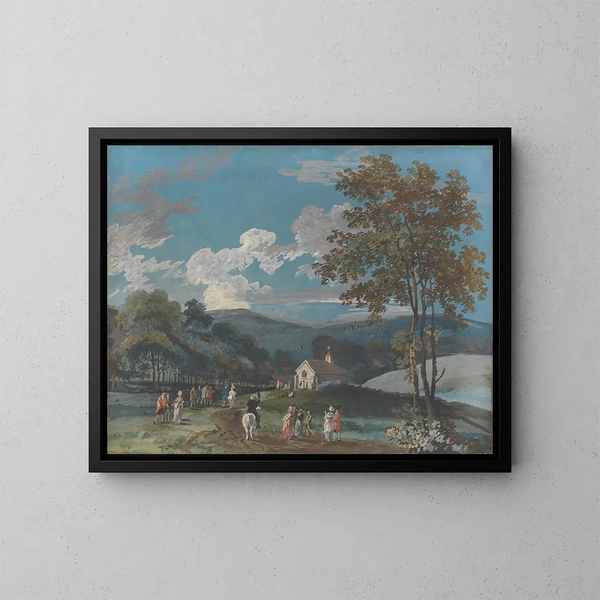 Una iglesia de campo entre las colinas - John Laporte — cuadro enmarcado en la pared