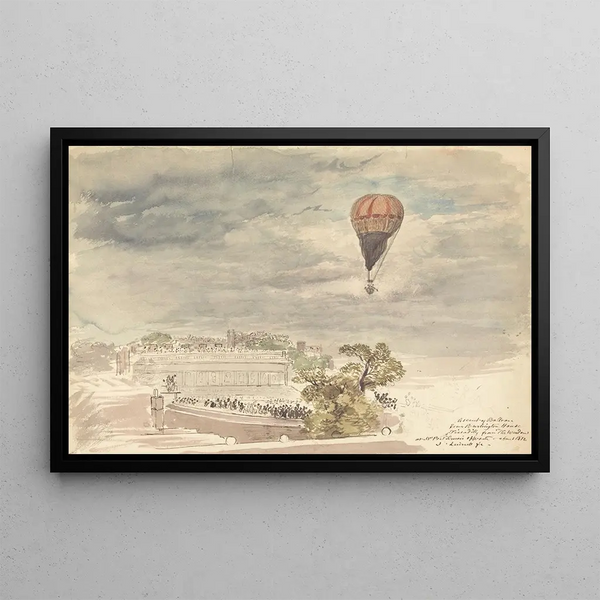 Ascensión de globo desde Burlington House, Piccadilly, desde la ventana en M. B. Palmer - John Linnell — cuadro enmarcado en la pared