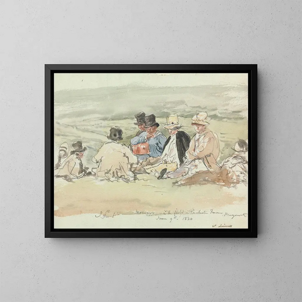 Los segadores en el campo en Porchester Terrace, Bayswater, 9 de junio de 1830 - John Linnell — cuadro enmarcado en la pared
