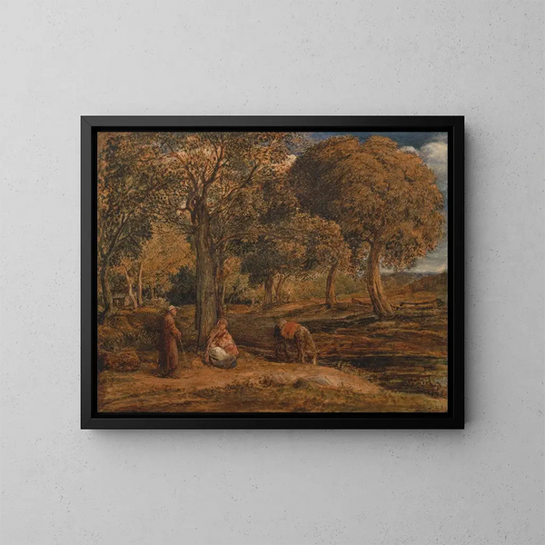 El descanso durante la huida a Egipto - John Linnell — cuadro enmarcado en la pared
