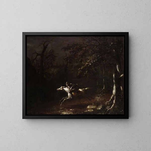 Ichabod Crane fleeing the Headless Horseman - John Quidor — framed artwork on a wall