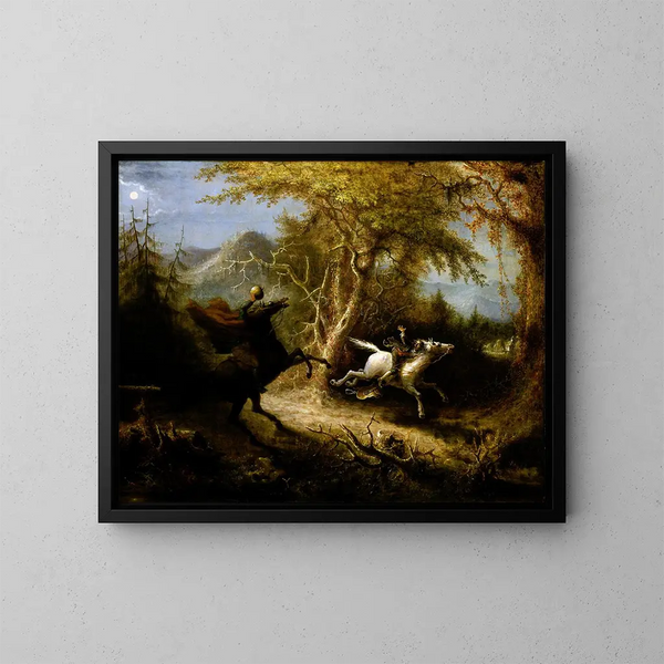 The Headless Horseman Chasing Ichabod Crane - John Quidor — framed artwork on a wall