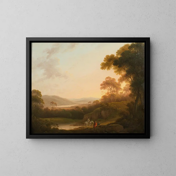 Un paisaje a la italiana con figuras en un camino - John Rathbone — cuadro enmarcado en la pared
