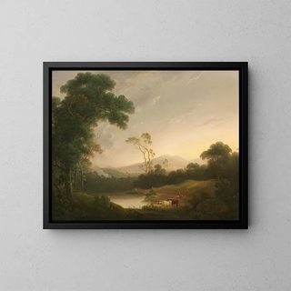 John Rathbone - An extensive Italianate landscape with a drover.webp