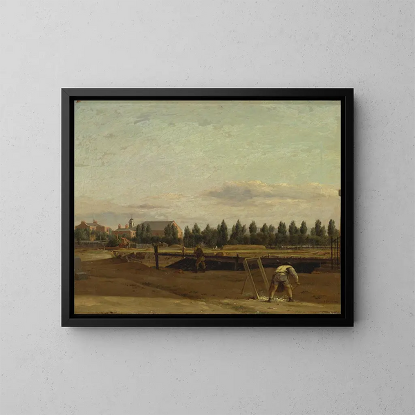 Excavación del canal de los Regentes con vista a la capilla de Marylebone - John Seguier — cuadro enmarcado en la pared