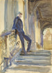 Sir Neville Wilkinson on the steps of the Palladian bridge at Wilton House - John Singer Sargent — artwork view