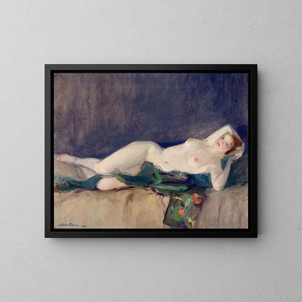 Nu con bufanda verde - John Sloan — cuadro enmarcado en la pared