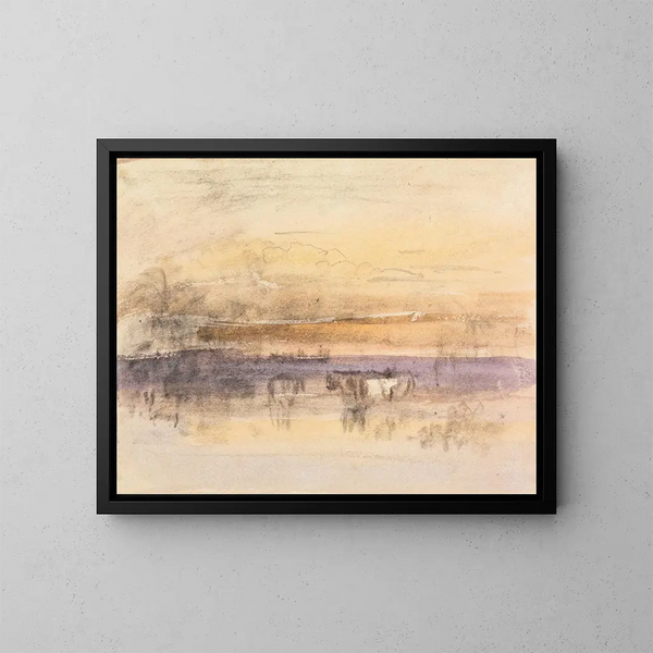 Abrevamiento del ganado al atardecer - John Varley — cuadro enmarcado en la pared