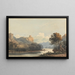 Landscape painting with a distant tower - John Varley — framed artwork on a wall