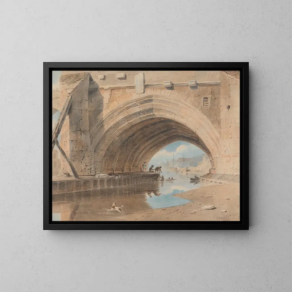 Bajo el puente de Ouse bañándose - John Varley — cuadro enmarcado en la pared