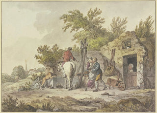 John Webber - Rider with dog at a watering place on the right a man embraces a girl.webp