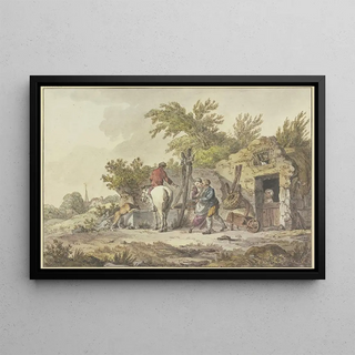 John Webber - Rider with dog at a watering place on the right a man embraces a girl.webp