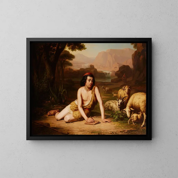 Giotto dibujando a partir de la naturaleza - John William Godward — cuadro enmarcado en la pared