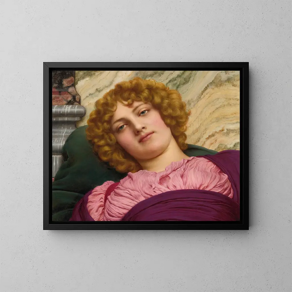 Myrhinna - John William Godward — cuadro enmarcado en la pared