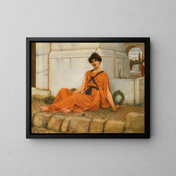 La Fille aux fleurs - John William Godward — cuadro enmarcado en la pared