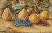 Fruit still life painting with apples, pears, and grapes on the ground - John William Hill — artwork view