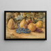 Fruit still life painting with apples, pears, and grapes on the ground - John William Hill — framed artwork on a wall