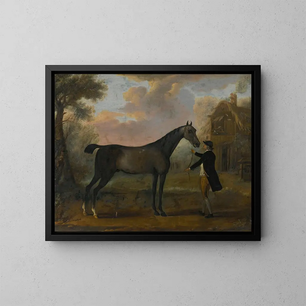 Un caballo y su mozo en un paisaje - John Wootton — cuadro enmarcado en la pared