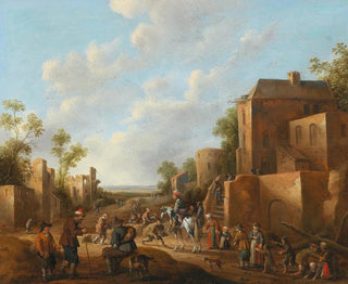 Joost Cornelisz Droochsloot - A village landscape with country folk near a tavern.webp